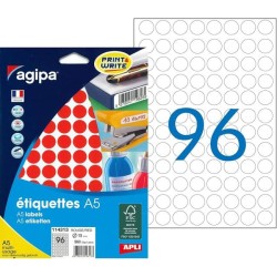 Etikety kruhové 15mm Agipa A5 červené 