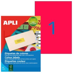 Etikety farebné 210x297mm APLI A4 100 hárkov fluo červené Etikety farebné 210x297mm APLI A4 100 hárkov fluo červené