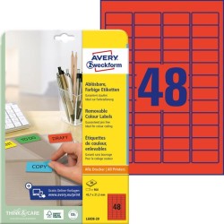 Etikety Avery odnímateľné 45,7x21,2 mm červené Etikety Avery odnímateľné 45,7x21,2 mm červené