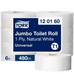 Toaletný papier 1-vrstv. TORK Jumbo 26 cm, návin 480 m, prírodný biely, T1 (6 ks) Toaletný papier 1-vrstv. TORK Jumbo 26 cm, návin 480 m, prírodný biely, T1 (6 ks)