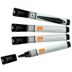 Popisovače Nobo na sklenené tabule s okrúhlym hrotom, balenie 4 ks, čierne 